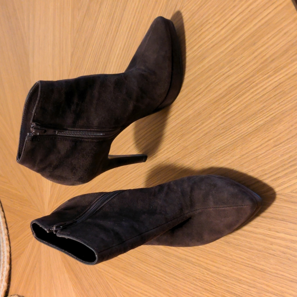 Brown suede booties